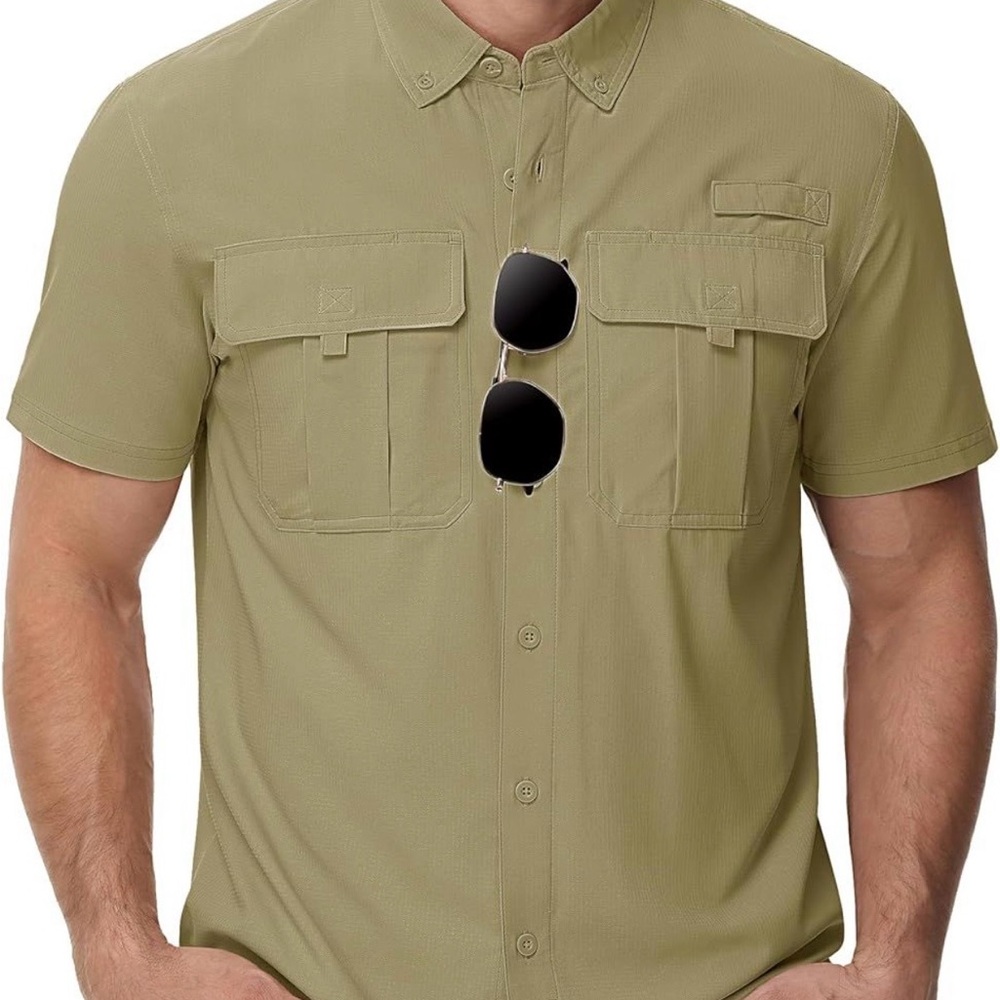 TACVASEN Mens Short Sleeve Sun Protection Shirt UPF 50+ Quick Dry Beige, XXL